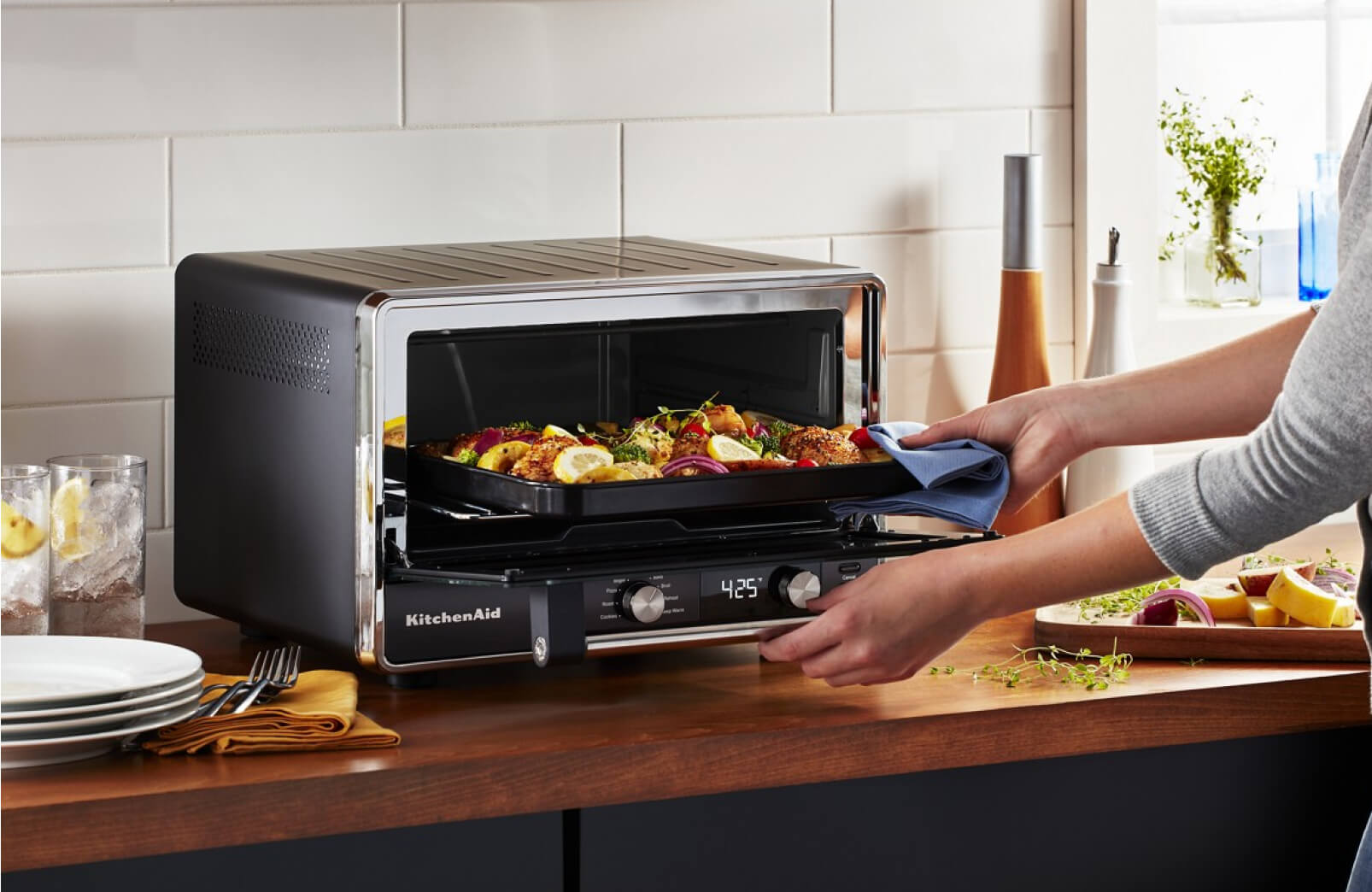 A KitchenAid® Digital Countertop Oven roasting vegetables.